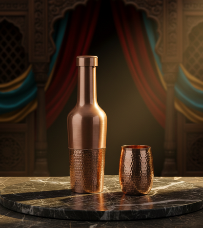 handcrafted copper water bottle for daily hydration and health benefits and copper water glass for natural hydration and elegant dining