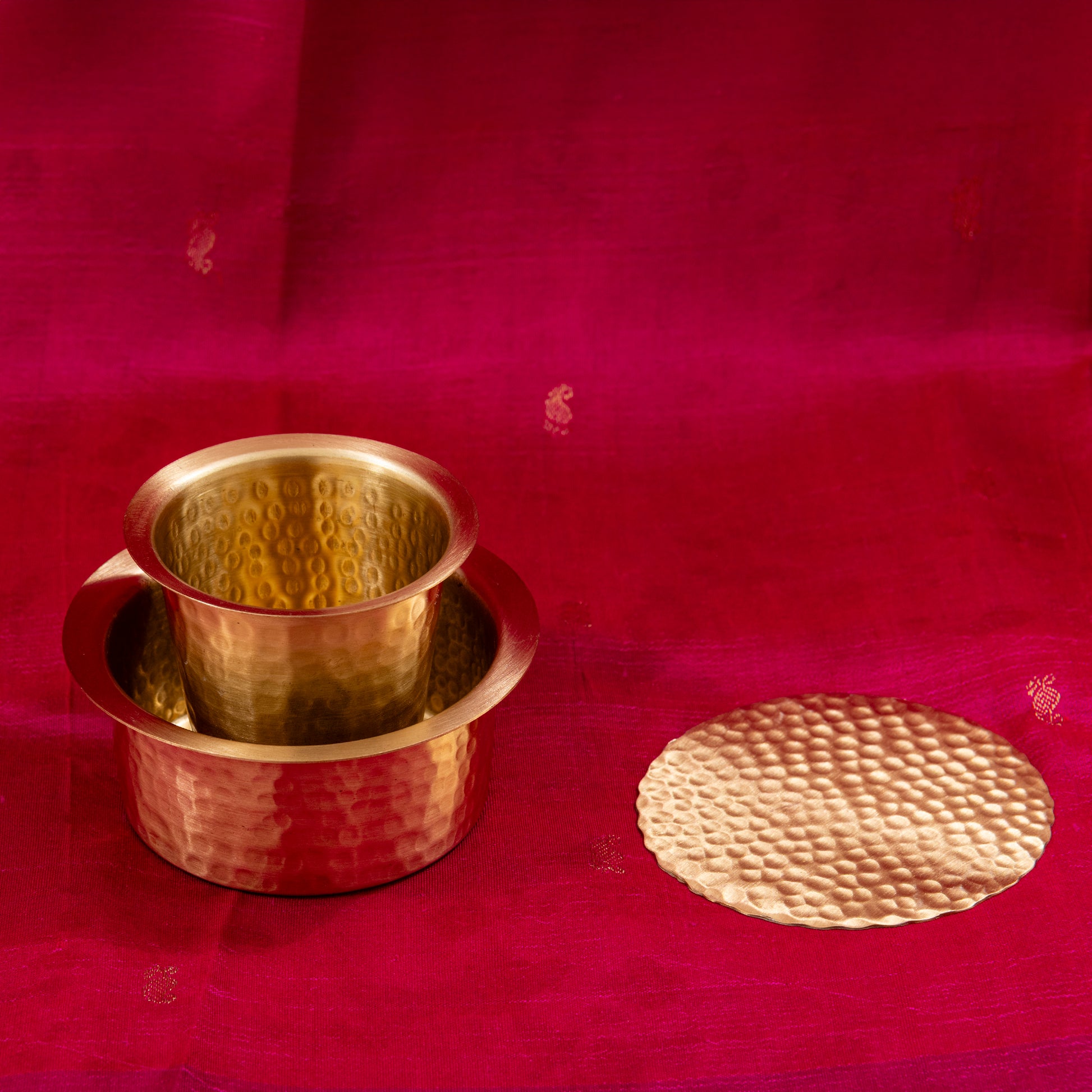 brass dabara set for serving traditional filter coffee and  brass coaster set for premium decor