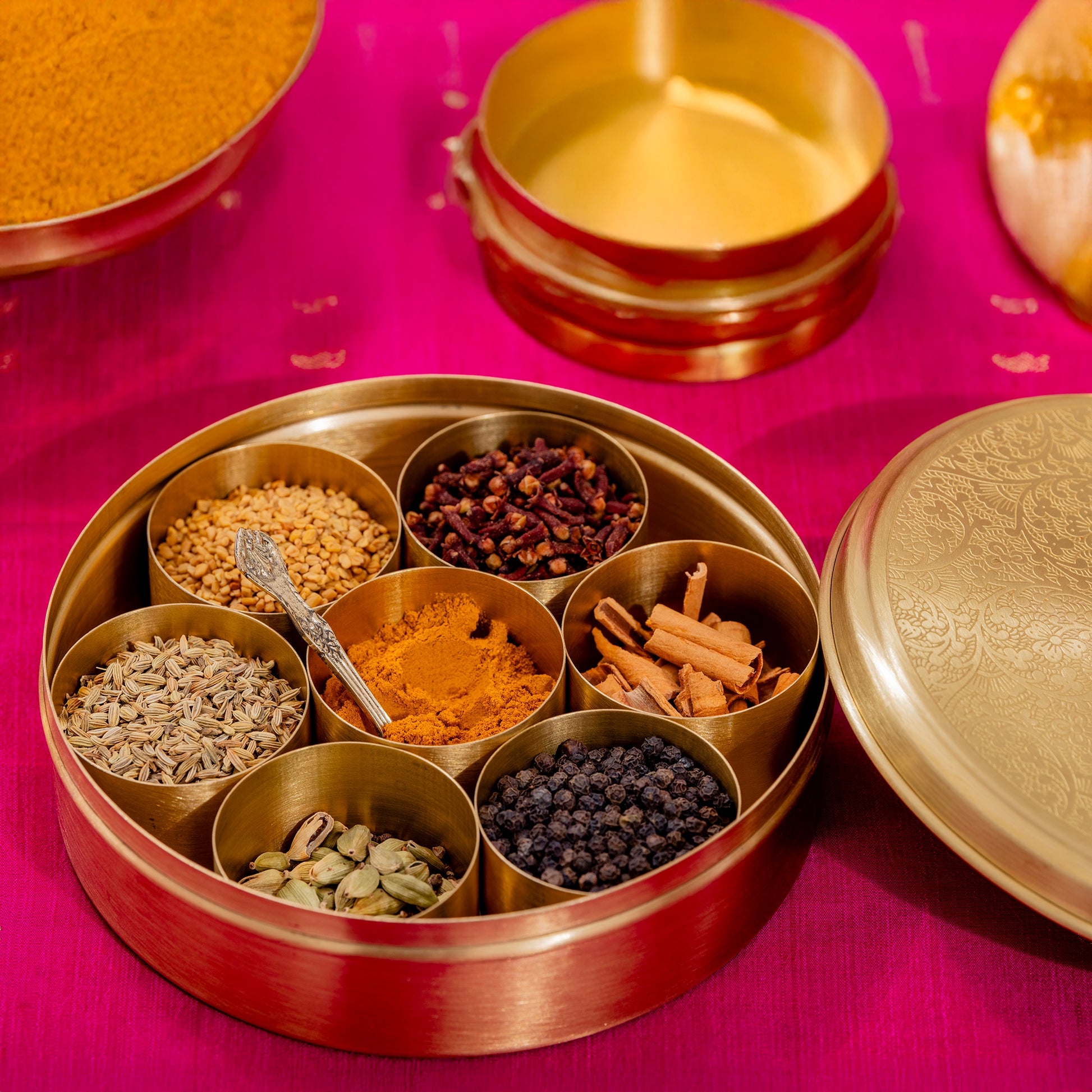 brass spice box masala box for organizing kitchen spices