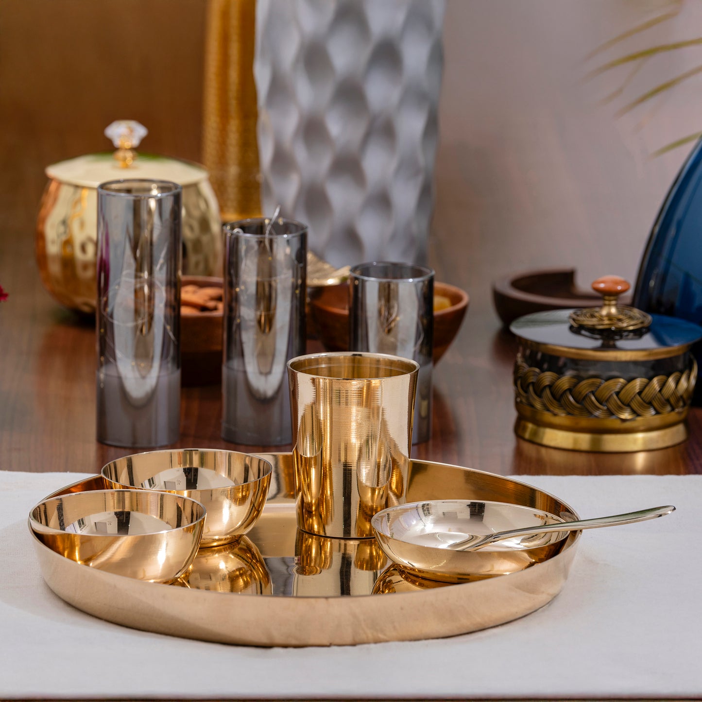 handcrafted bronze dinner set for traditional dining and premium table setting